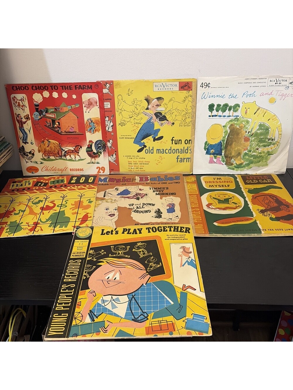 Lot of 7- Vintage 78 rpm Children's Records - Various Titles and Songs